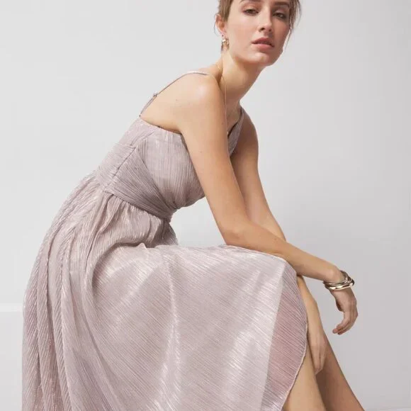 nwt WHITE HOUSE BLACK MARKET metallic pink twist front midi dress 4 8 - Picture 1 of 4